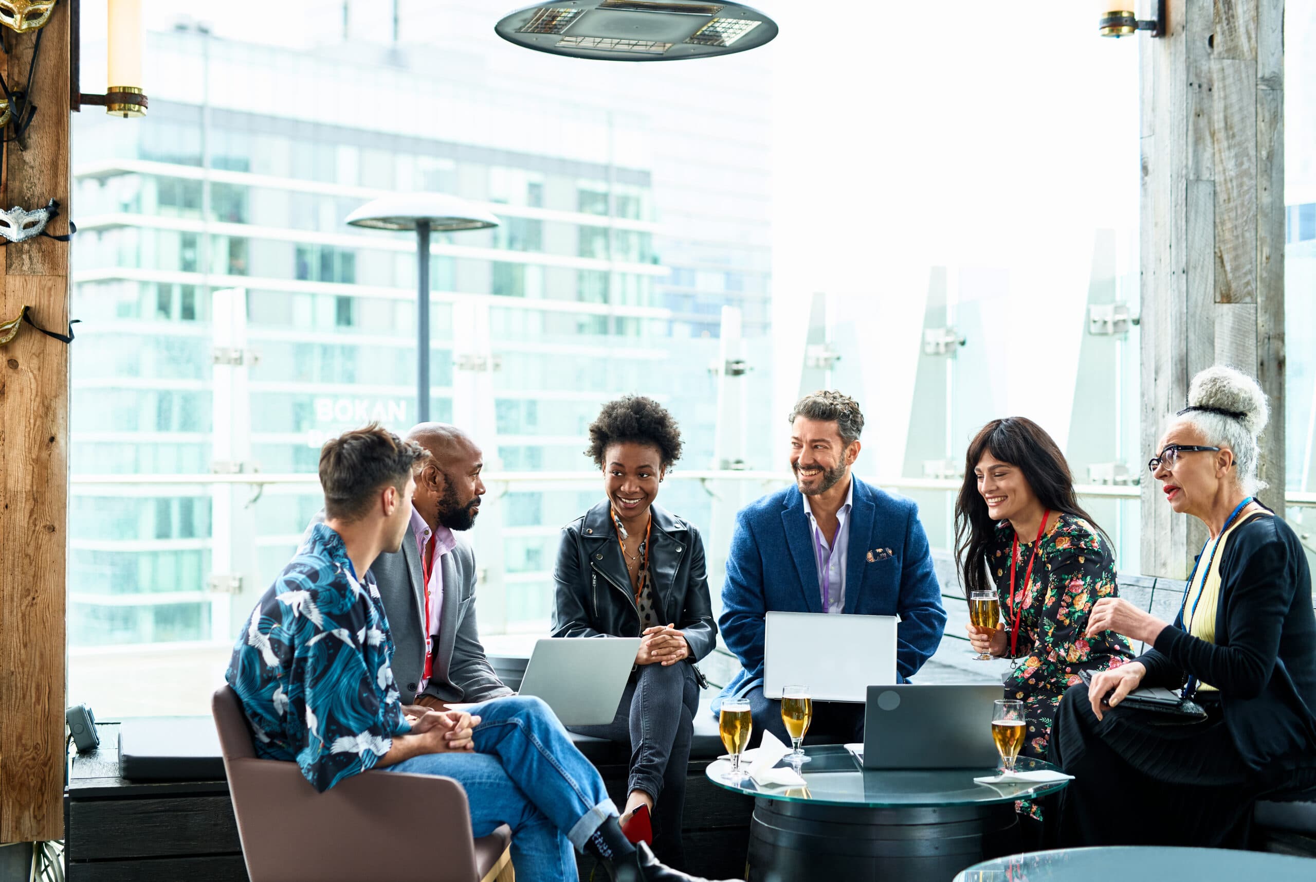 A diverse team celebrating a successful partnership